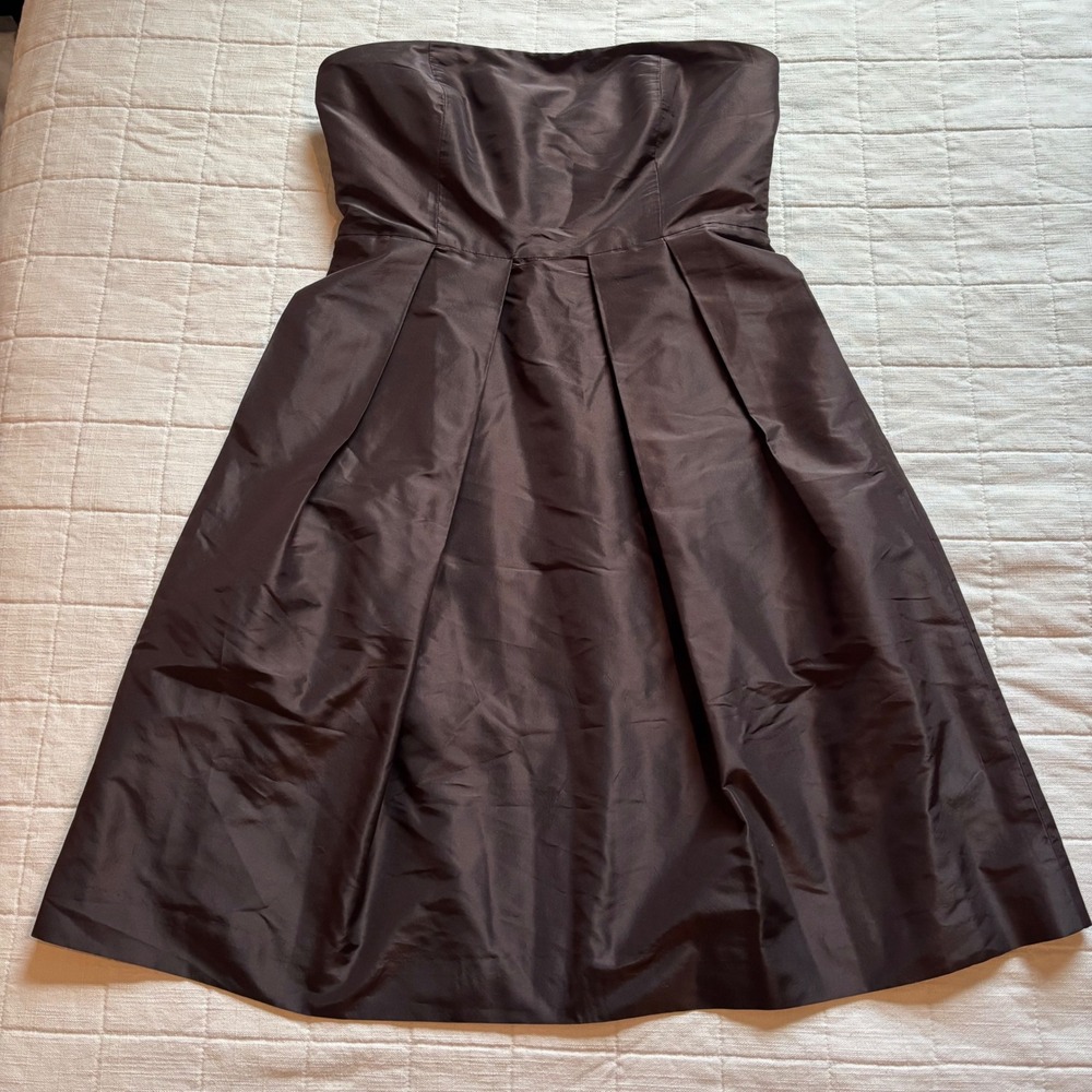 J.Crewโ 100% Silk Dress Womens 6P Chocolate Strapless Pleated Cocktail Mini